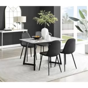 Furniturebox Carson White Marble Effect Recatngular 120cm Dining Table & 4 Black Corona Faux Leather Dining Chairs with Black Legs Diamond Stitch