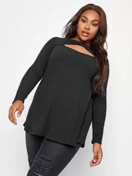 Yours Twist Front Rib Swing Top. Black, Size 20, Women