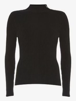 Mint Velvet Rib Zip Neck Jumper, Black, Size XS, Women