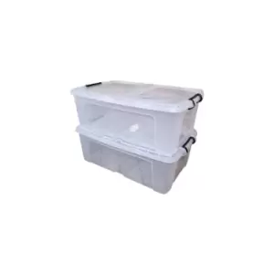 Samuel Alexander - 2 x 50L Smart Storage Boxes, Clear with Clear Extra Strong Lids, Stackable and Nestable Design Storage Solution