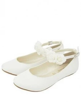 Monsoon Girls Amy Corsage Ankle Strap Ballerina - Ivory, Size 3 Older