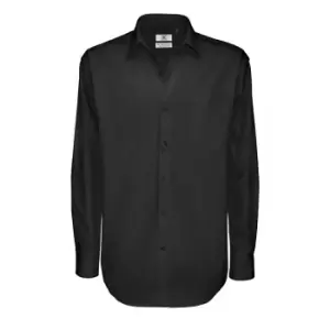 B&C Mens Sharp Twill Cotton Long Sleeve Shirt / Mens Shirts (XL) (Black)