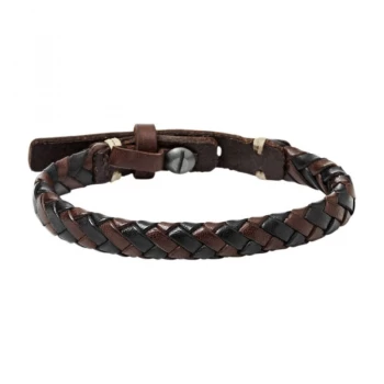 Mens Fossil Gunmetal PVD & Leather Bracelet