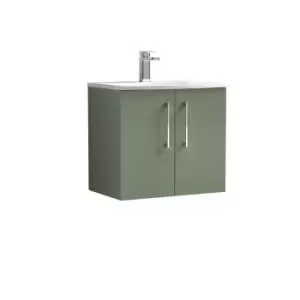 Nuie Arno 600mm Wall Hung 2 Door Vanity & Basin 4 Satin Green