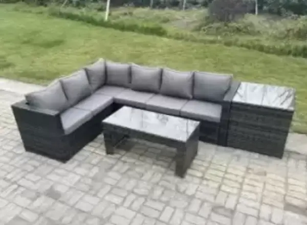 Fimous 6 Seater Outdoor Dark Grey Rattan Lounge Complete Sofa Set with Side Table