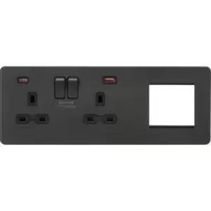 Screwless 13A 2G DP Socket with USB Fastcharge + 2G Modular Combination Plate - Anthracite 230V IP20