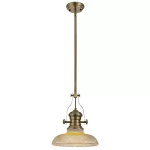 Luminosa Lighting - Telescopic Dome Ceiling Pendant E27 With 30cm Round Glass Shade, Antique Brass, Amber