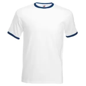 Fruit Of The Loom Mens Ringer Short Sleeve T-Shirt (L) (White/Navy)