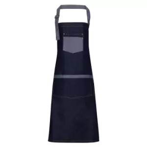 Premier Unisex Contrast Denim Bib Apron (one Size, Indigo Denim)