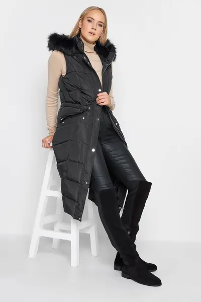 Long Tall Sally Tall Hooded Midi Gilet Black