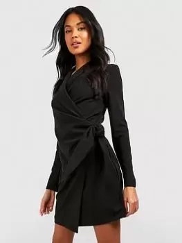 Boohoo Wrap Detail Blazer Dress - Black, Size 10, Women