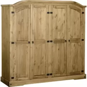 Corona Pine 4 Door Arched Top Wardrobe Distressed Wax Finish - Seconique