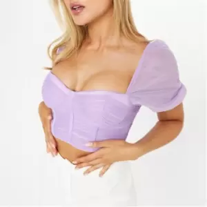 I Saw It First Puff Sleeve Mesh Crop Top - Purple