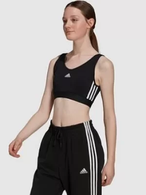 adidas Essentials 3 Stripes Crop Top, Black/White, Size L, Women