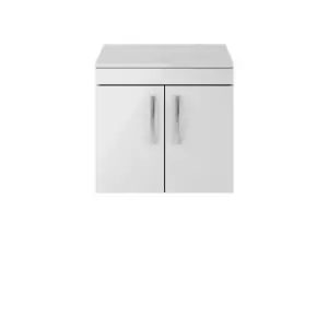 Nuie Athena 600 Wall Hung 2-door Vanity & Worktop - Gloss Grey Mist