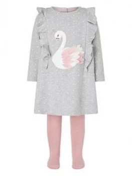 Monsoon Baby Girls Swan Sweat Dress & Tight - Grey, Size 12-18 Months