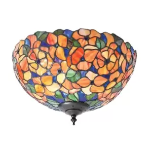 Josette 2 Light Medium Ceiling Flush Light Tiffany Style Glass, E27