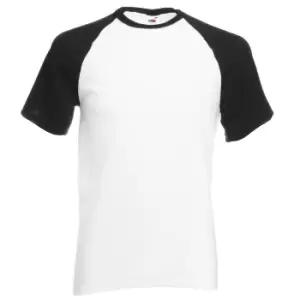 Fruit Of The Loom Mens Short Sleeve Baseball T-Shirt (L) (White/Black)