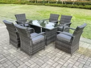 Fimous 6 Seater Outdoor Dark Grey Rattan Dining Set with Rectangular Table