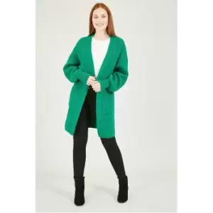 Yumi Green Knitted Long Cardigan With Pocket - Green