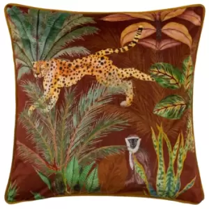 Aranya Piped Velvet Cushion Rust, Rust / 43 x 43cm / Polyester Filled