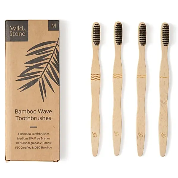 Wild & Stone Bamboo Wave Bristles Medium Toothbrush 4Pcs