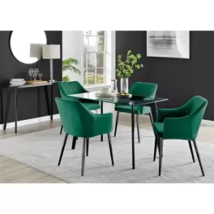 Furniture Box Malmo Glass and Black Leg Dining Table & 4 Green Calla Black Leg Chairs