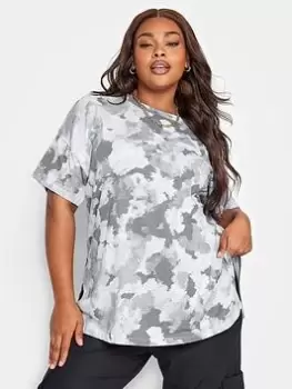 Yours Smudge Camo Side Split T Shirt, Grey, Size 20, Women