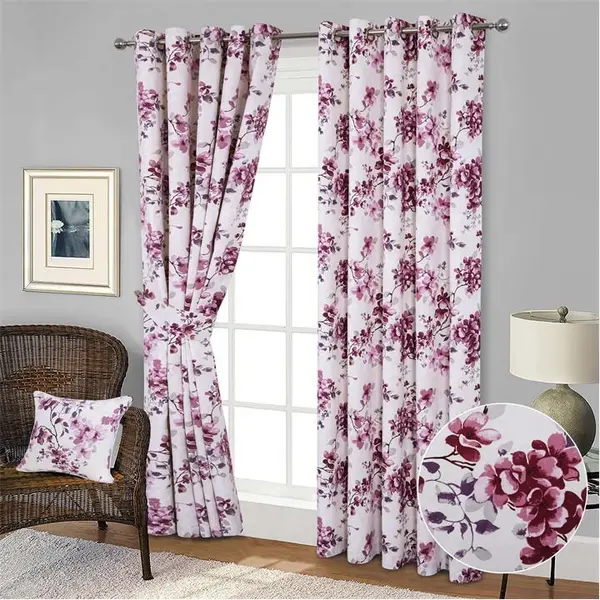 Home Curtains Betty Floral Printed Eyelet Curtains - Pink One Size