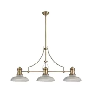 Luminosa Lighting - 3 Light Telescopic Ceiling Pendant E27 With 30cm Round Glass Shade, Antique Brass, Clear