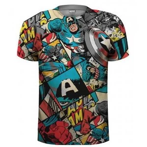 Marvel Comics - Captain America Comic Strip Unisex XX-Large T-Shirt - Sublimated,White