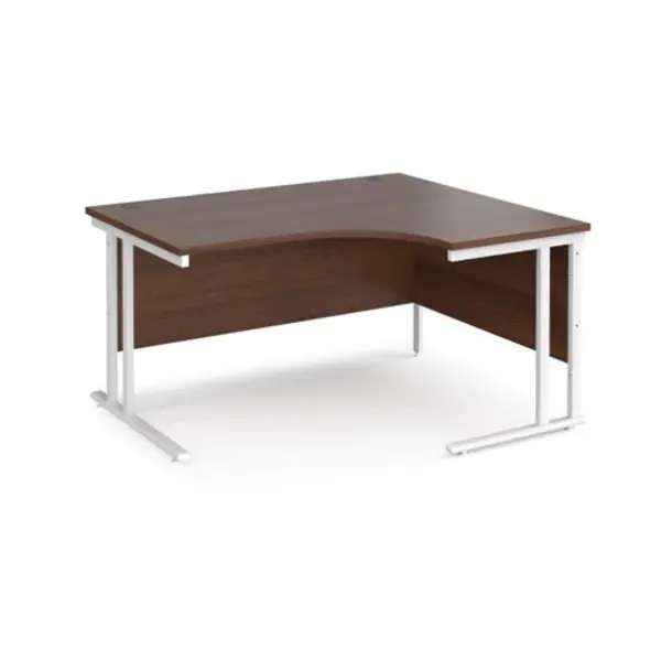 Office Desk Right Hand Corner Desk 1400mm Walnut Top With White Frame 1200mm Depth Maestro 25 MC14ERWHW