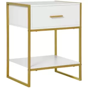 Homcom Modern Bedside Table Side Table Nightstand W/ Drawer Shelf White Gold