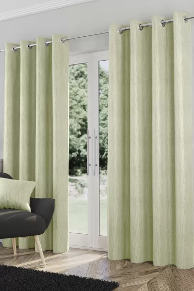 Enhanced Living Goodwood Green Thermal, Energy Saving, Dimout Eyelet Pair Of Curtains With Wave Pattern 66 X 54" (168X137Cm)