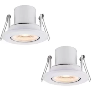 2 PACK Recessed Tiltable Ceiling Downlight - 8.5W Warm White LED - Matt White