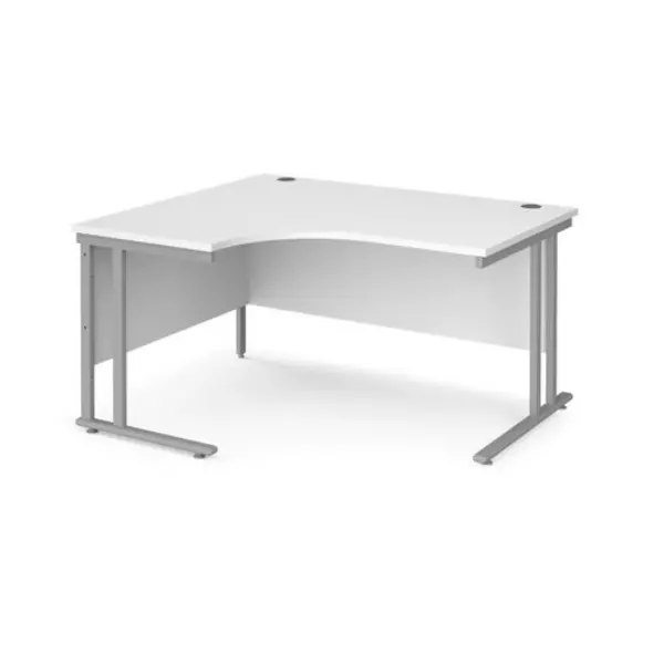 Office Desk Left Hand Corner Desk 1400mm White Top With Silver Frame 1200mm Depth Maestro 25 MC14ELSWH