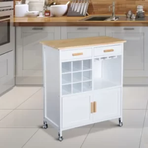 HOMCOM Rolling Kitchen Cart Island-White