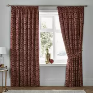 Woven Hawthorne Damask Jacquard Lined Pencil Pleat Curtains, Burgundy, 66 x 72" - Dreams&drapes