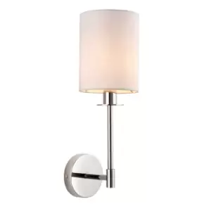 Pistoia Shade Wall Lamp, Bright Nickel Plate, Vintage White Fabric