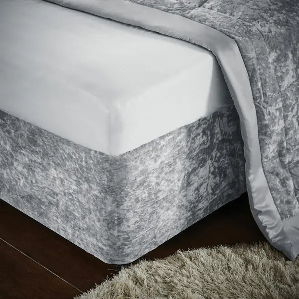 CATHERINE LANSFIELD Crushed Velvet Divan Base Wrap, Silver, Double - Catherine Lansfield BD/46254/W/BWRAPD/SI