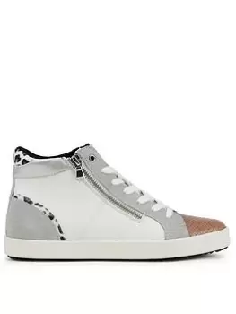 Geox Blomiee Hi Top Trainers - White/Grey Size 6, Women