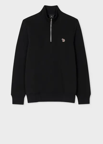 Paul Smith Black Cotton Zebra Logo Zip-Neck Sweatshirt