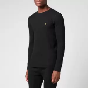 Polo Ralph Lauren Mens Waffle Knit Crewneck Sweatshirt - Polo Black/Gold Bugle - L