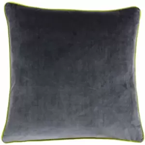 Riva Paoletti Meridian Faux Velvet Piped Cushion Cover, Charcoal/Moss, 55 x 55 Cm