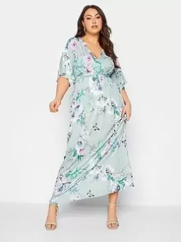 Yours Floral Shirred Waist Maxi Dress, Green, Size 30-32, Women