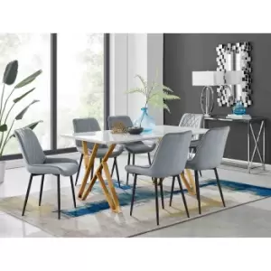 Furniture Box Taranto White High Gloss Dining Table and 6 Grey Pesaro Black Leg Chairs