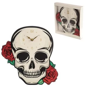 Skull with Red Roses Shaped Wall Clock