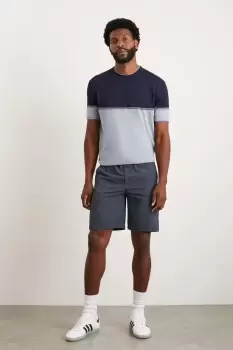 Slim Fit Navy Textured Linen Blend Shorts