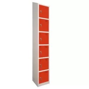 6 Door Locker, 450X450, Grey Carcass/Red Doors, Sloping Top, Camlock