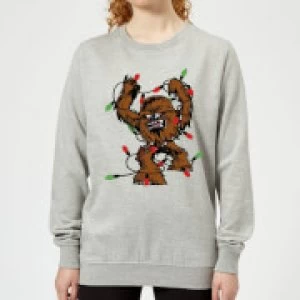 Star Wars Tangled Fairy Lights Chewbacca Womens Christmas Sweatshirt - Grey - S